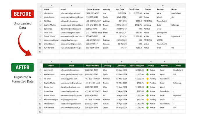 clean, format, and organize your excel or CSV data