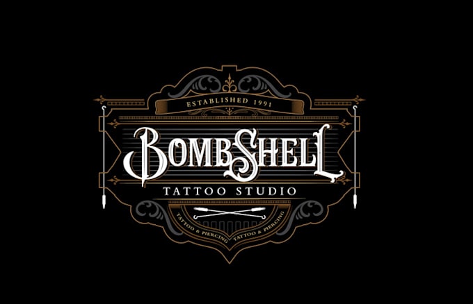 design tattoo piercing studio bombshell logo