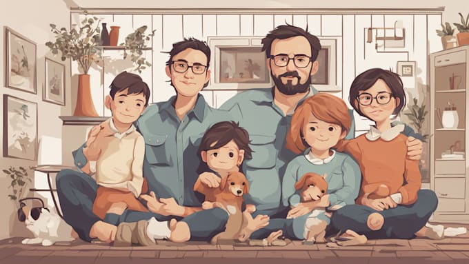 draw a vector art family portrait