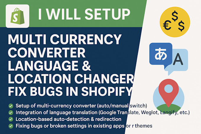 setup multi currency converter language location changer fix bugs in shopify