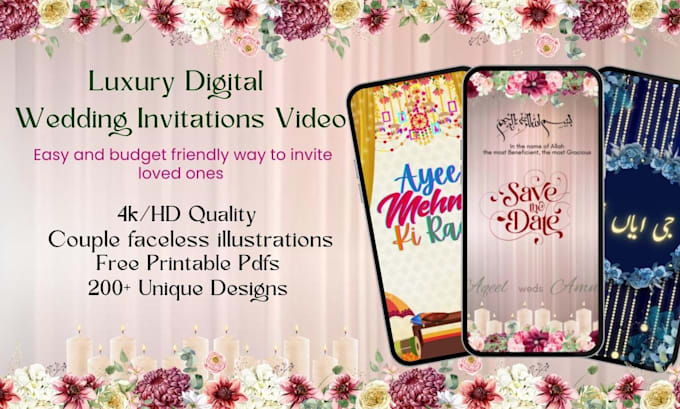 custom digital wedding invitation with couple illustration send via whatsapp