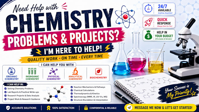 help with all chemistry problems, projects and reports