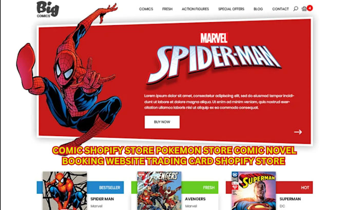 create static comic shopify store pokemon store comic book website trading card