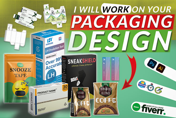 design packaging box, label, pouch, and packet design