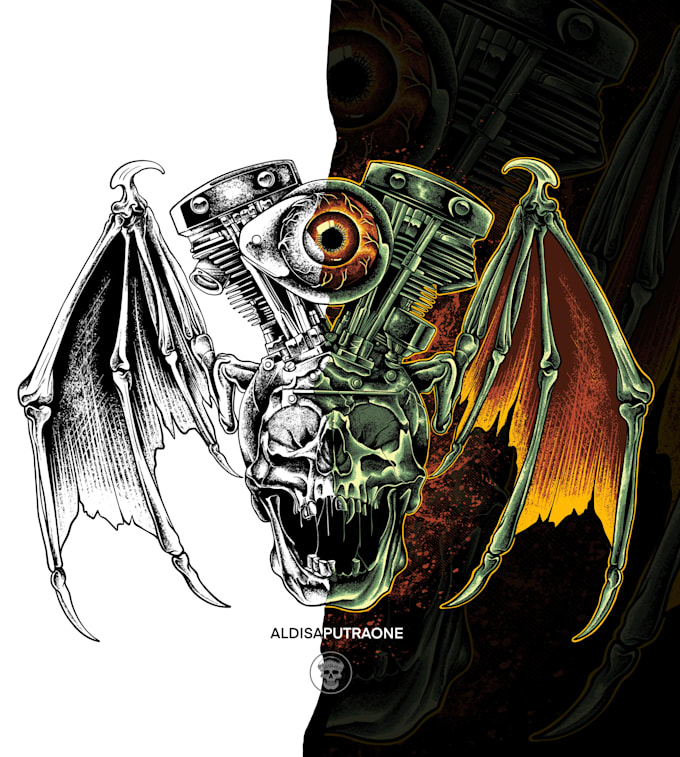 do detailed dark art illustration metal album cover or logo