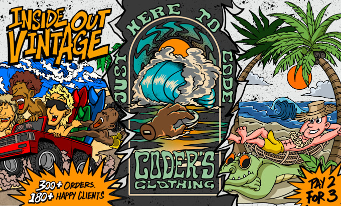 draw a custom clothing cartoon and graphic tshirt design