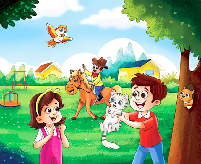 draw children story book illustration and children story book illustration