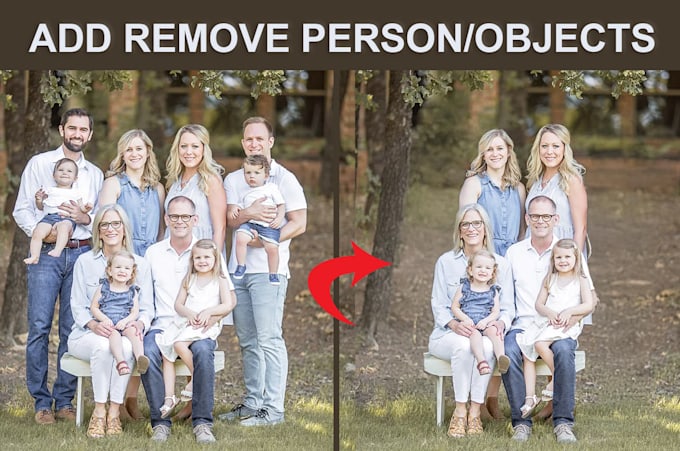 do add or remove person, objects, text or rebuild background in photoshop