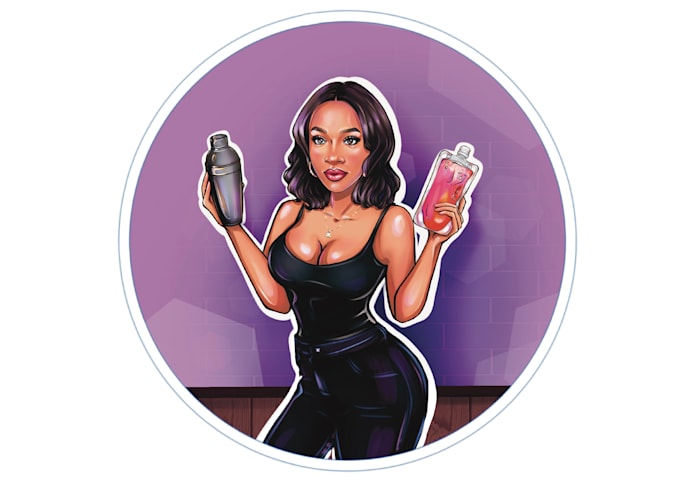 draw custom cartoon bartender logo portrait