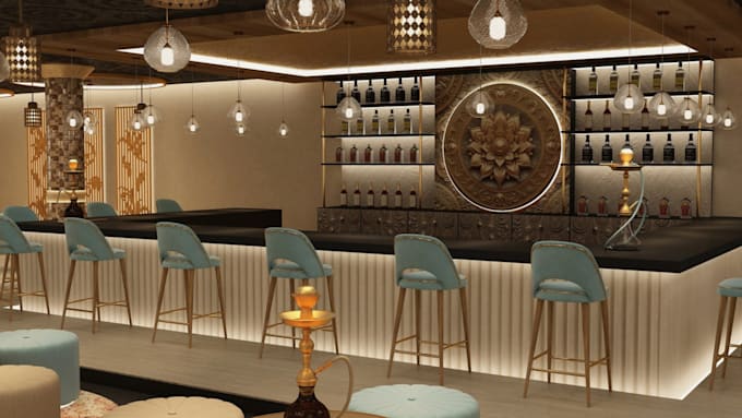 3d interior design and rendering for restaurant, cafe and bar spaces