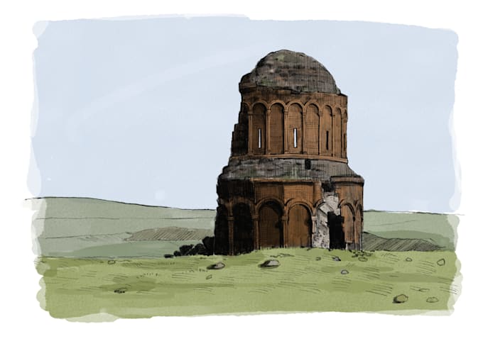 draw buildings and landscapes in ink, pencil, or watercolor