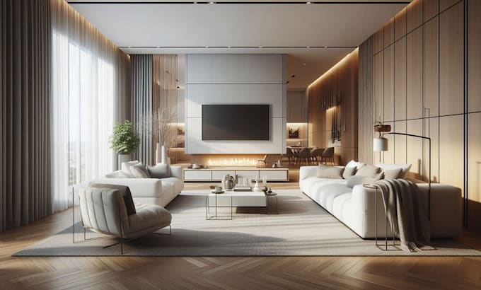 do living room interior design and 3d rendering