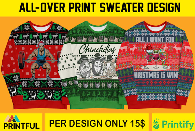 create all over sweatshirt and ugly christmas sweater design