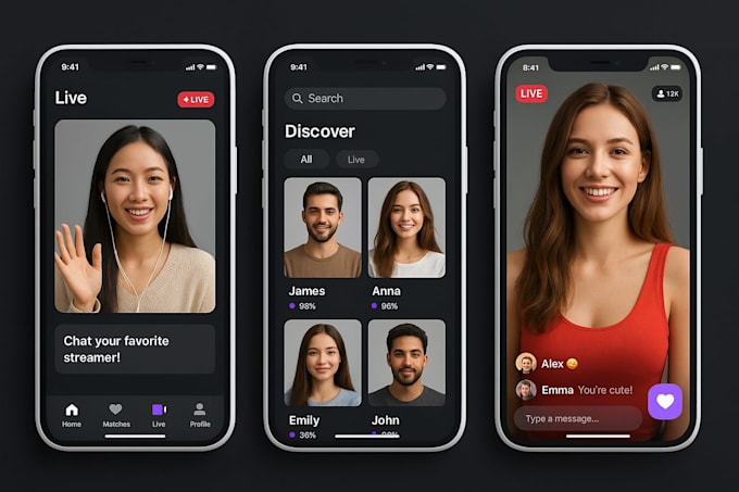 develop social media app ai dating app, ai matchmaking app, ai livestreaming app