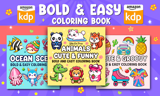 design bold and easy coloring book cover with interior pages for amazon KDP