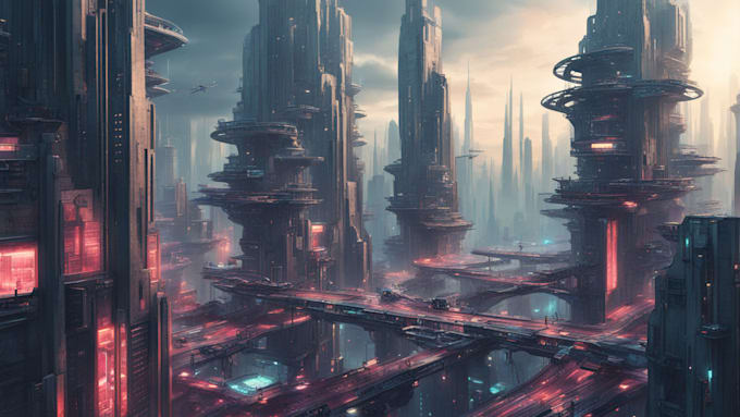 Design sci fi illustration of futuristic cyberpunk city by Quinelerry ...