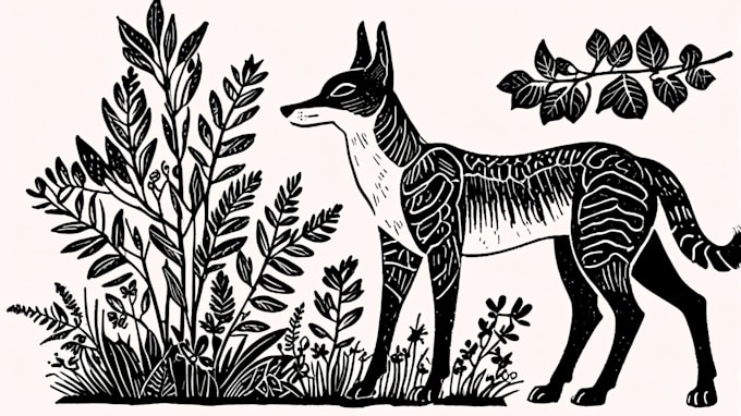 illustrate animal or botanical linocut