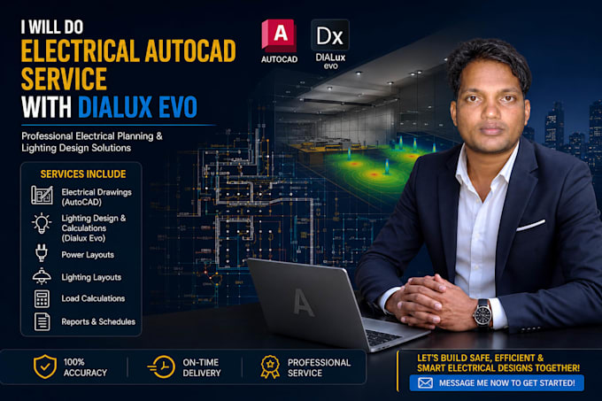 do electrical autocad layout, 3d dialux, plumbing, mep