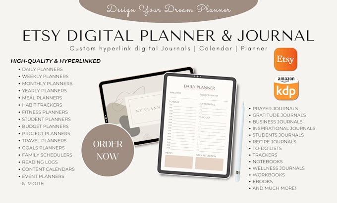 Design etsy digital products, planners, journals, calendars by Jannat ...