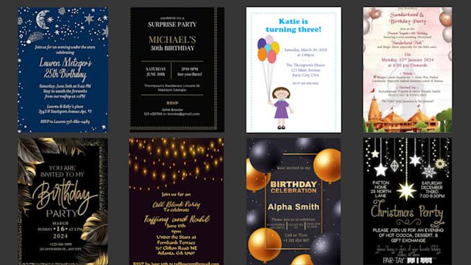design invitations for party, event, and business
