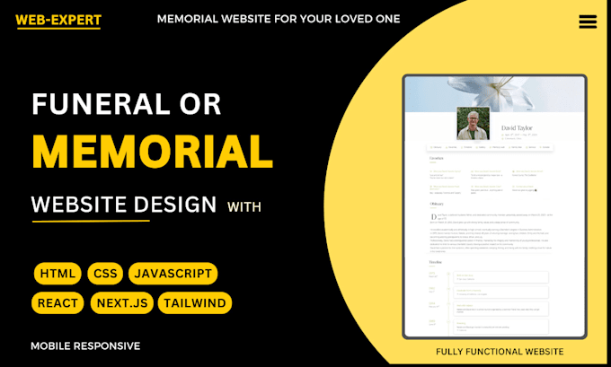 create custom website for funeral, memorial, obituary