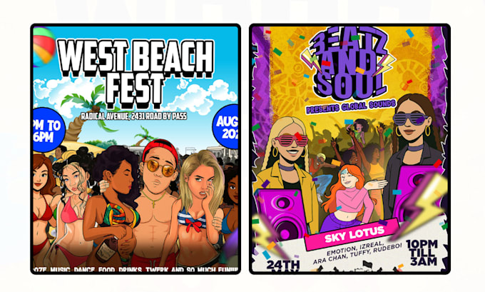 create a unique cartoon flyer poster design for any of your event