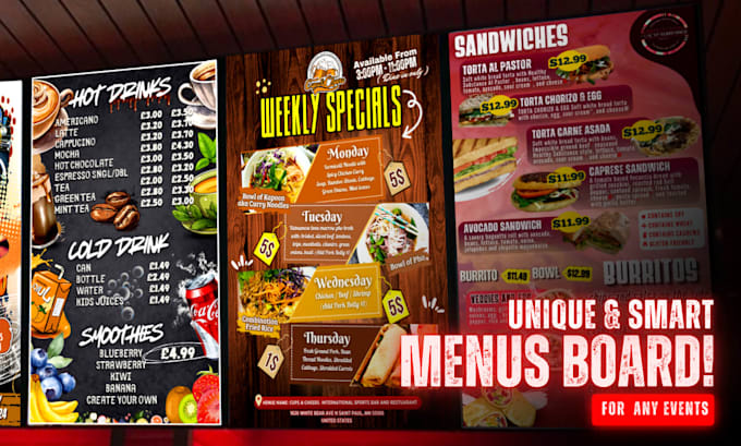 do digital menu, animated menu, TV screen for restaurant