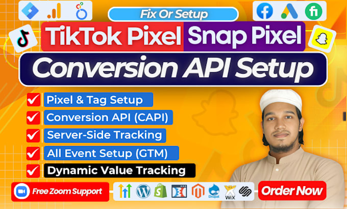 setup or fix tiktok pixel, snap and pinterest pixel conversion API in 24 hours