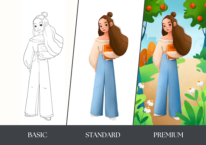 draw semi realistic cartoon character art, illustration