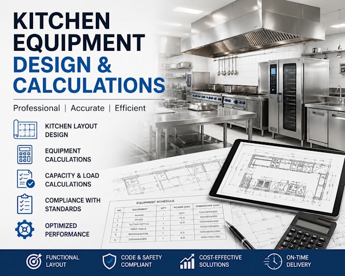 design restaurant kitchen equipment, ventilation and mep layouts