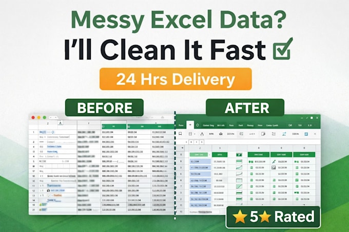 clean and format messy excel data within 24 hours