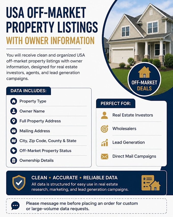 provide USA off market property listings with owner info