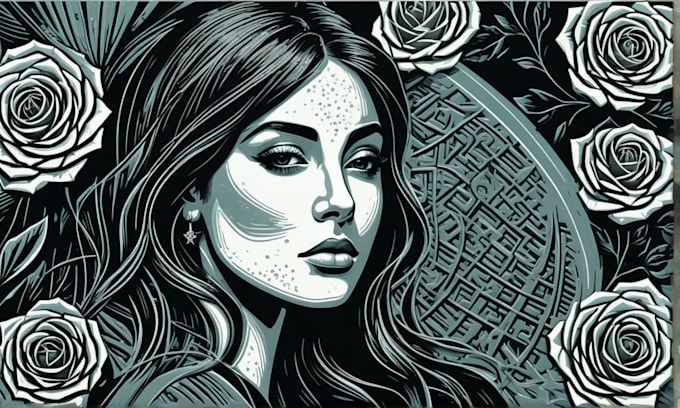 engraving linocut style digital drawing art