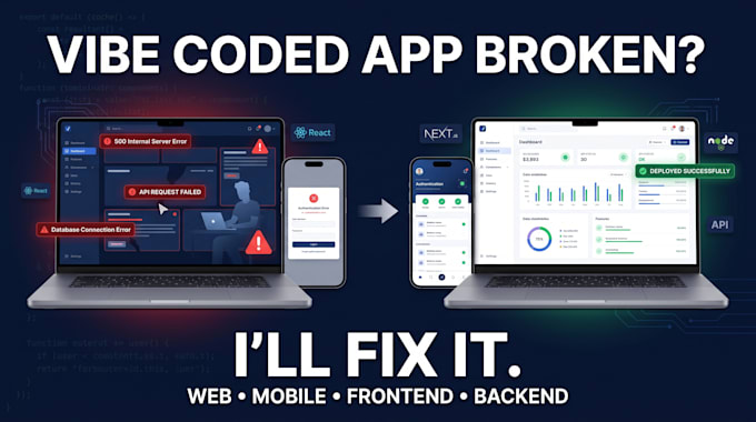 fix and complete ai generated or custom web, mobile app, frontend, and backend
