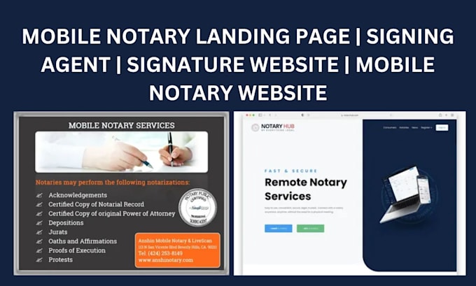Mobile notary landing, signing agent, signature website mobile notary ...