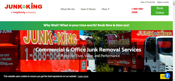 design wordpress junk removal website, cleaning website, junk removal video