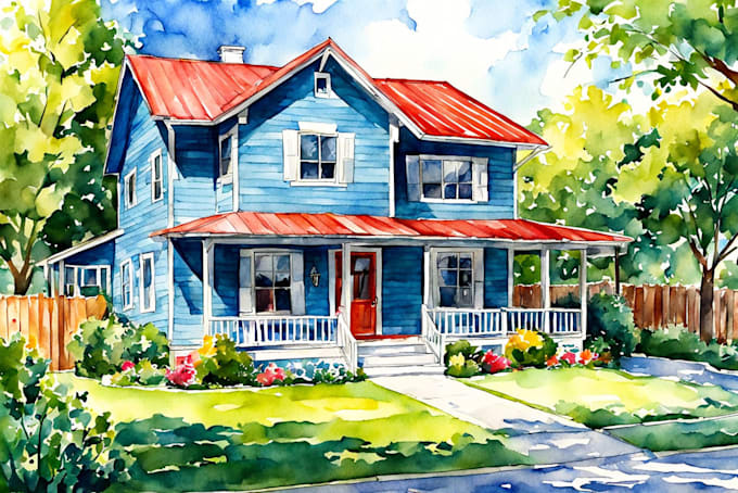 watercolor paint a house portrait