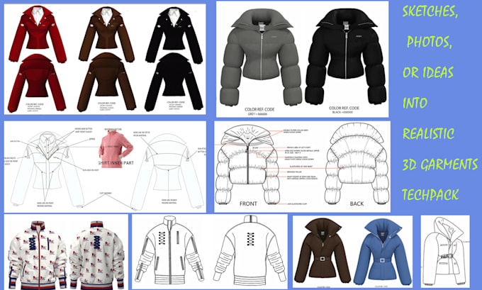professional fashion tech pack design, pattern making