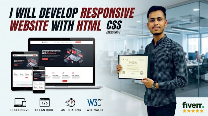 develop responsive website with HTML CSS javascript
