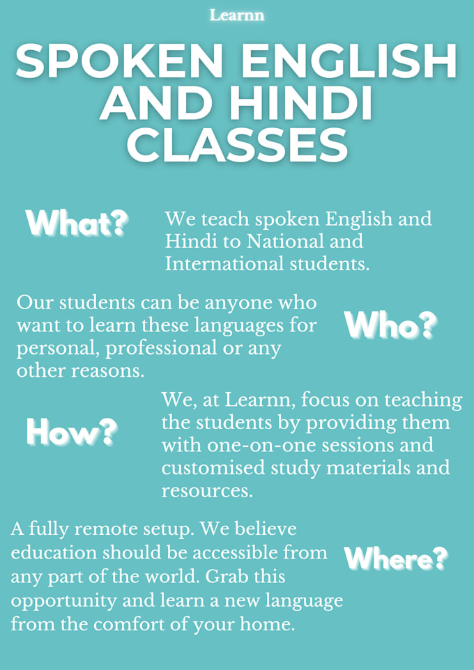 teach spoken hindi and english language