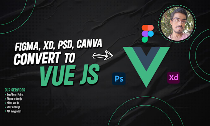 convert PSD, xd, html, figma to vue js