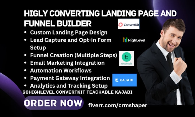 setup landing page and funnel builders gohighlevel convertkit teachable kajabi