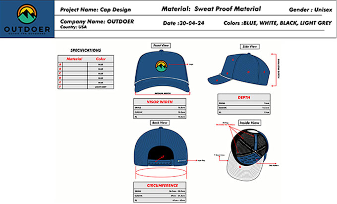 design a unique hat or cap with tech pack