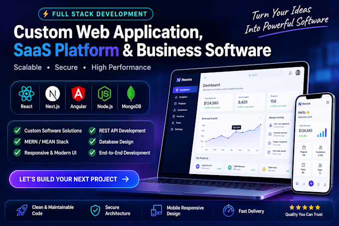 develop custom web application, saas platform and business software