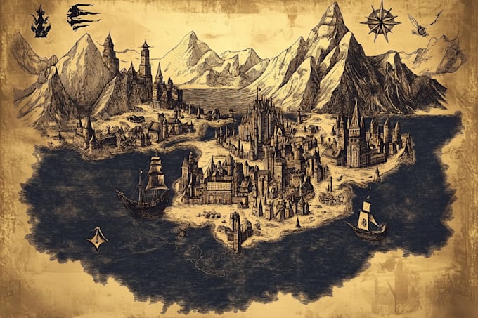 fantasy map illustration for dnd, novels and games
