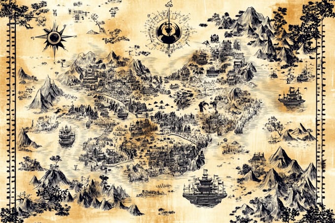 illustrate medieval fantasy and sci fi maps