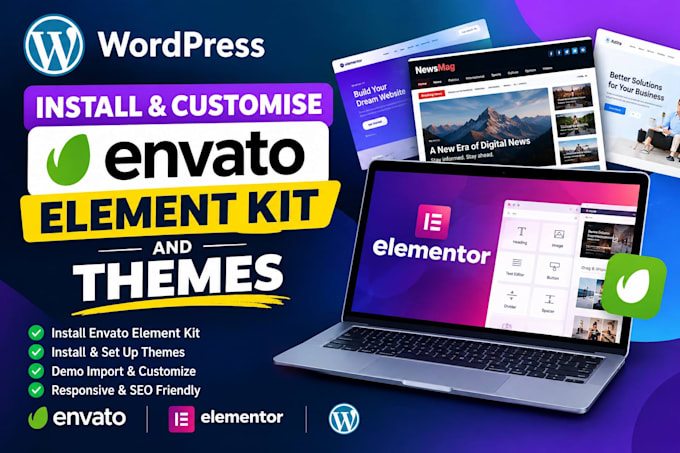 install and customize envato elements wordpress theme, themeforest demo import