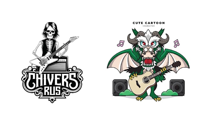 create amazing skeleton cartoon music guitar logo