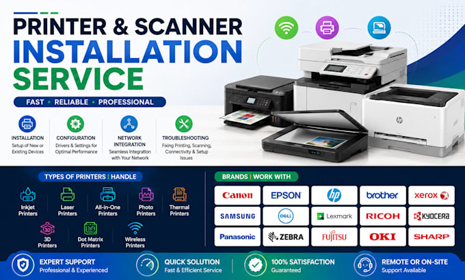 install network printer, configure hp, xerox, epson printers