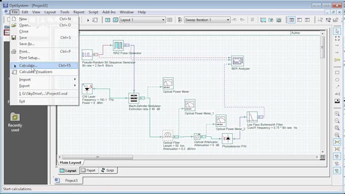 design and simulate the optical communication system guided and unguided media
